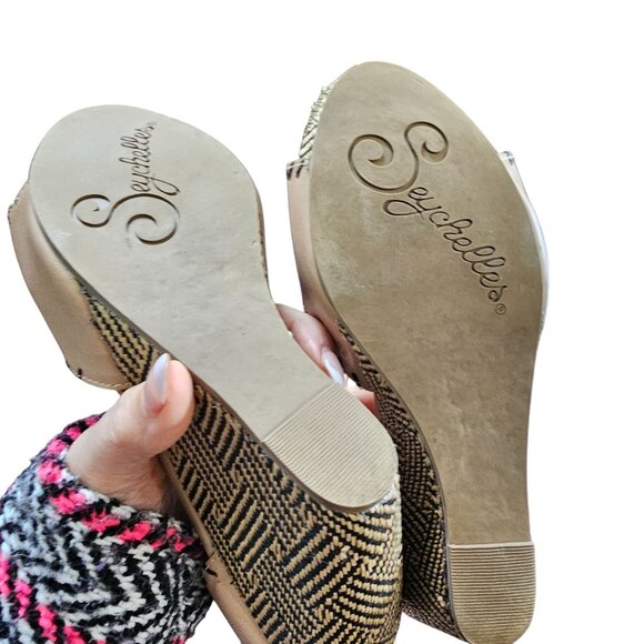 Tan Woven Wedge Heels With Ankle Tie Strap & Black Stitch Detail Womens Size 8.5 - Picture 8 of 15